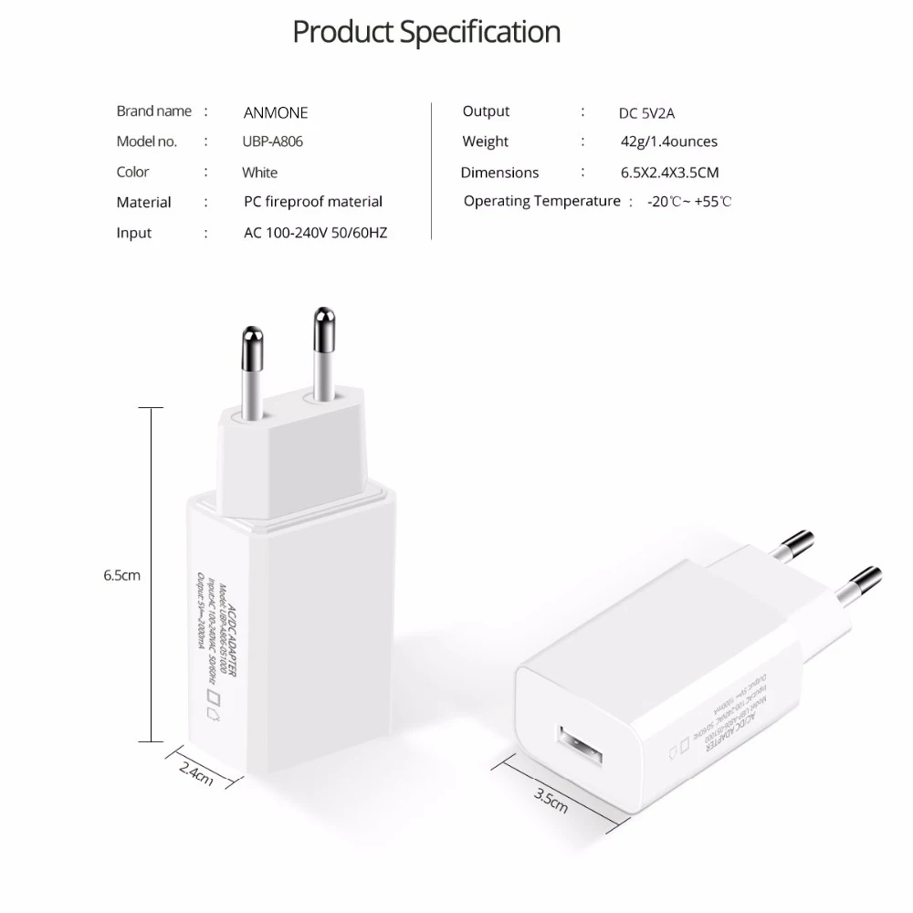 ANMONE 5 в 2A USB зарядное устройство универсальное 10 Вт Быстрая Зарядка телефона