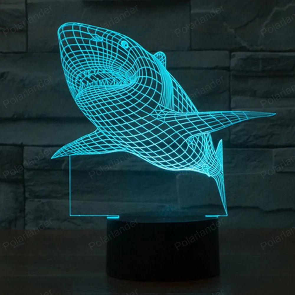 Сенсорные огни 3D акриловые светодиодный светильник градиентные акула Красочные