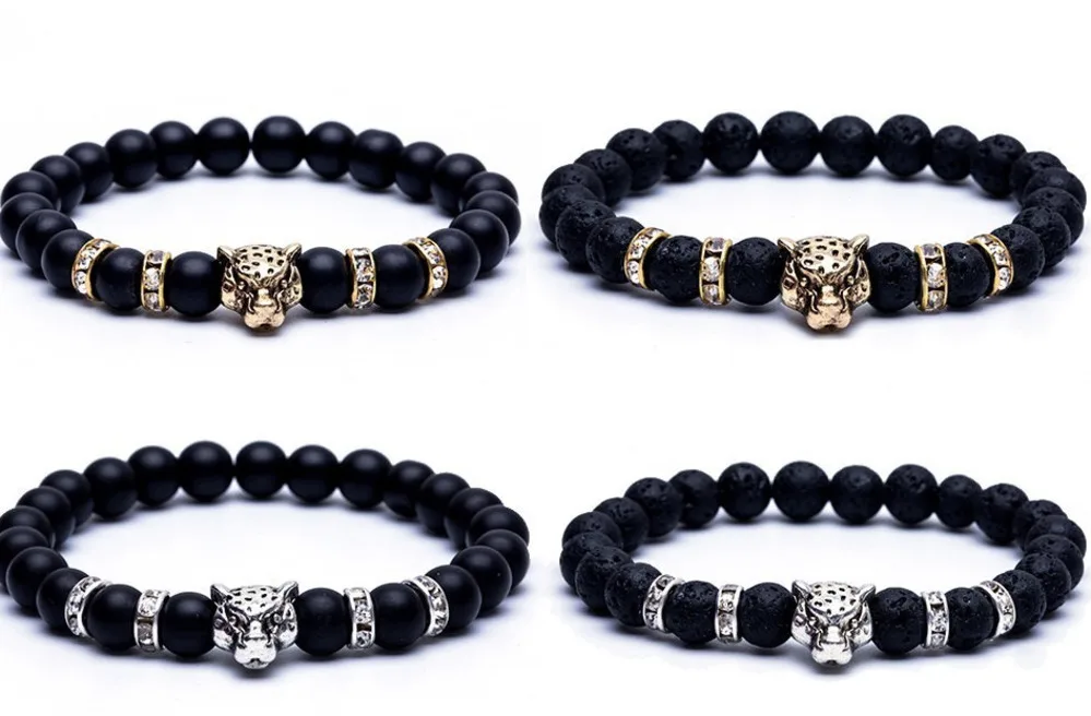 Бусины Из Натурального Камня Мужские Браслеты Lucky Charm матовый черный 8 мм бисер Оникс Камень матовый Тигр Леопард браслеты для мужчин ювелирные изделия подарок