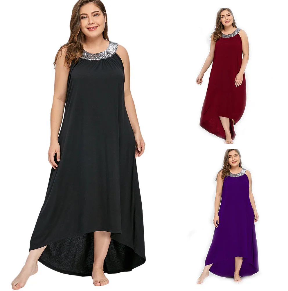 COCOEPPS Plus Size Women dress summer 2019 Sleeveless O Neck Cotton Dresses 4XL 5XL big Loose Sequin Casual Dress Vestidos | Женская