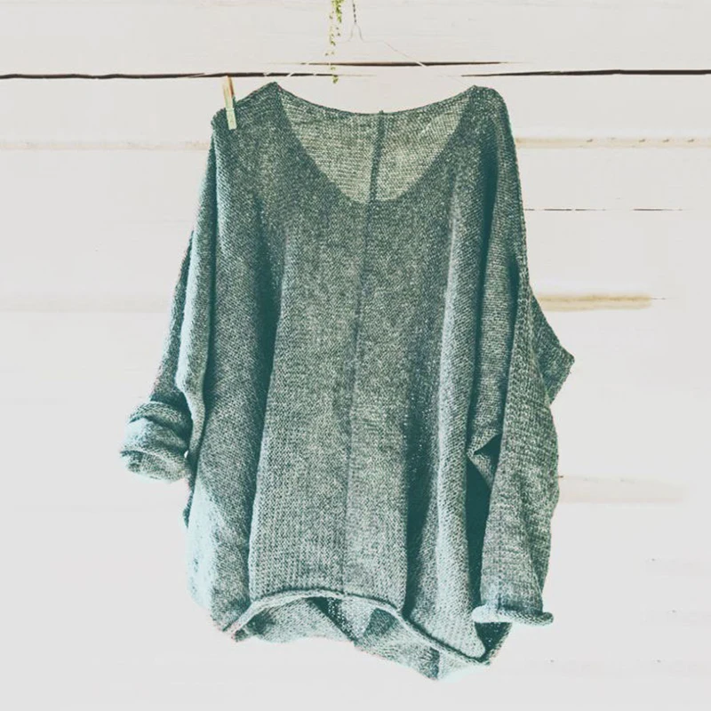 Женский свободный вязаный пуловер с длинным рукавом в стиле бохо большие размеры