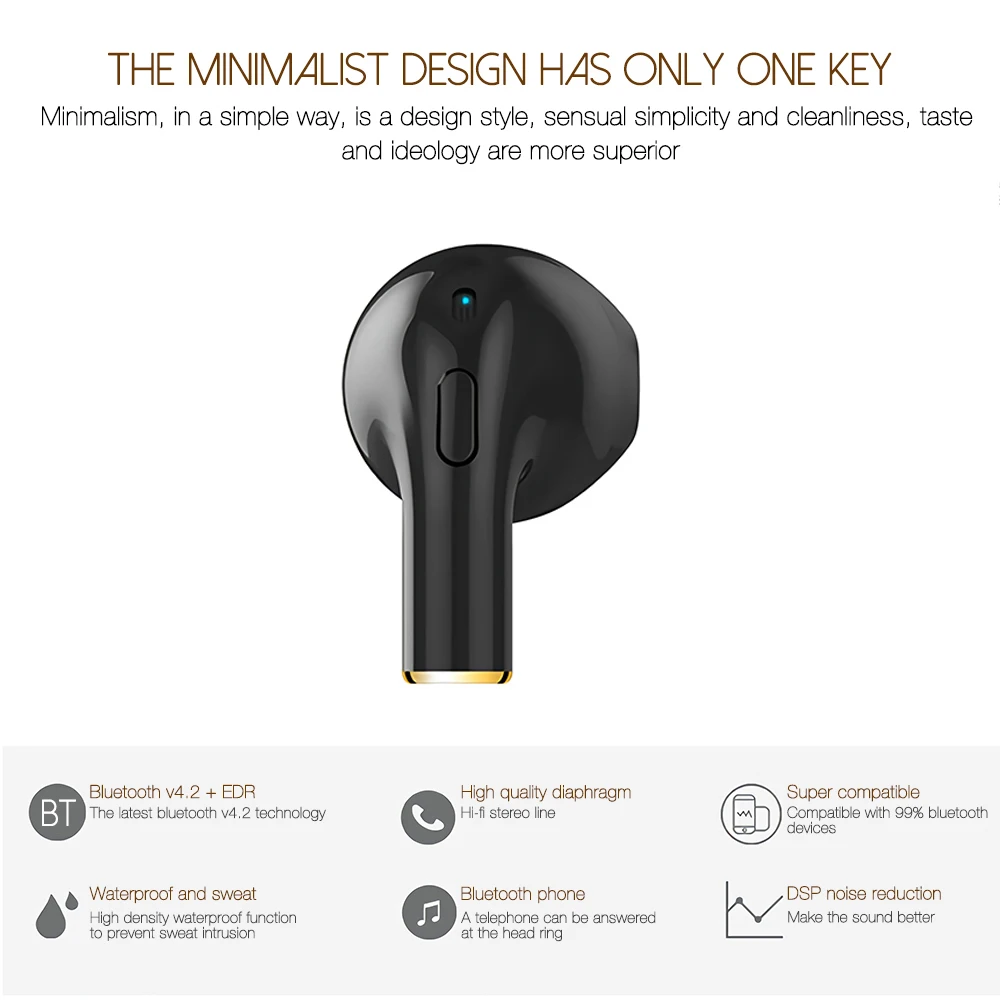 CHYI Mono Мини Bluetooth наушники с одним ухом эргономичные невидимые водонепроницаемые