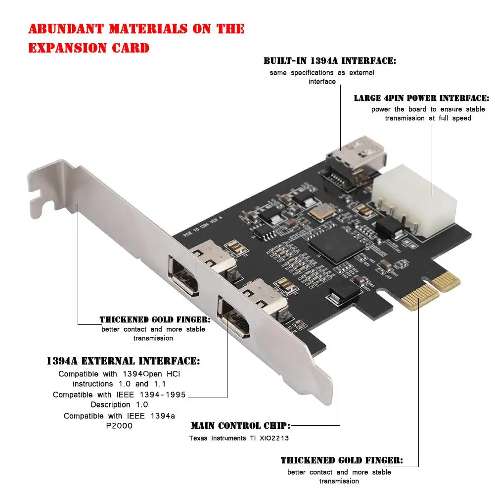 PCI E 1X в 3 портовый 1394A (2 из 1) Riser Card 800 Мбит/с Карта видеозахвата для