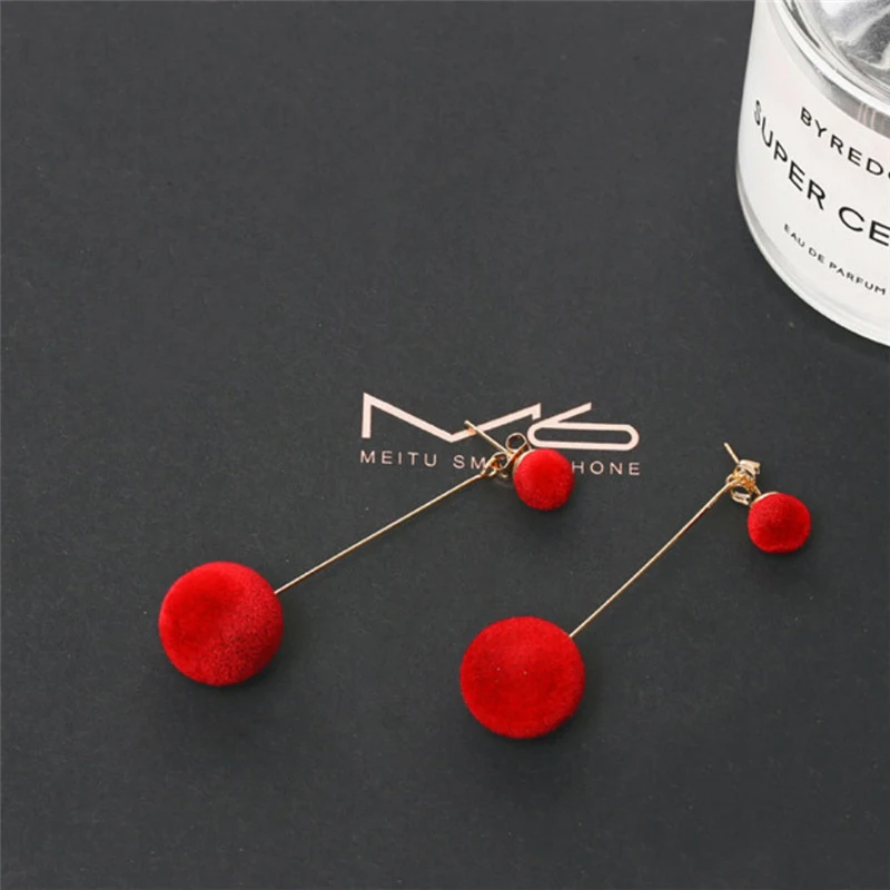 Fashion Red Gray Plush Ball Drop Earrings For Women Velvet Round 4 Color Long Tassel Statement Ear Jewelry JN0252 | Украшения и