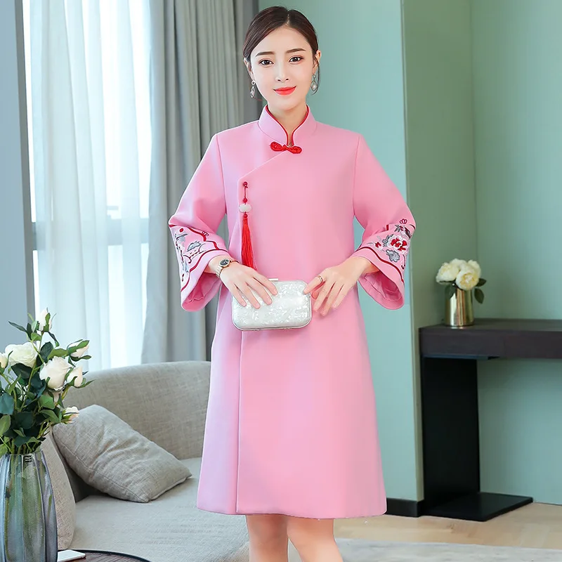 

2019 Autumn And Winter New Restore Ancient Ways In National Customs Easy Show Lanky Thickening Improvement Cheongsam Dress