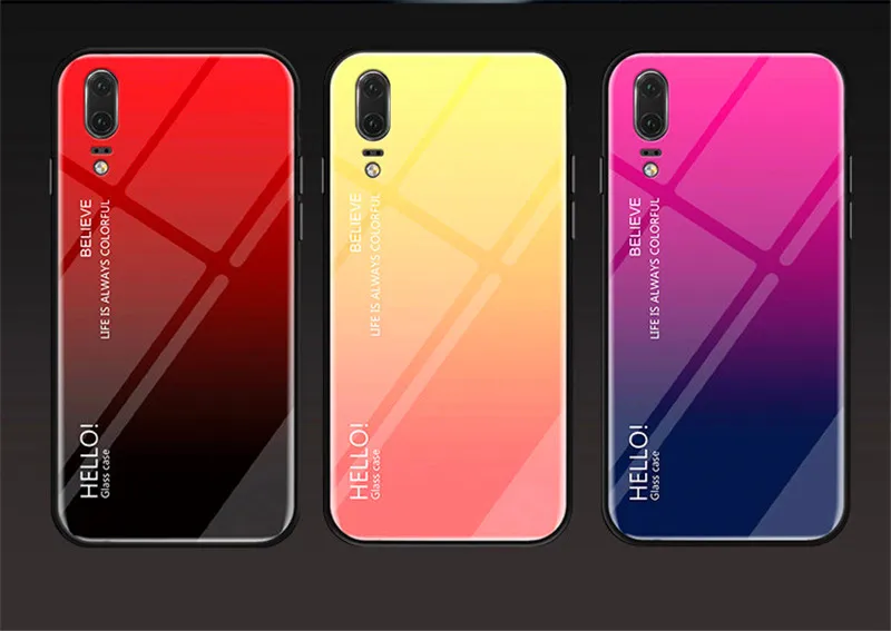Чехол для Huawei P 20 P20 Pro градиентная задняя крышка из закаленного стекла Aurora чехол