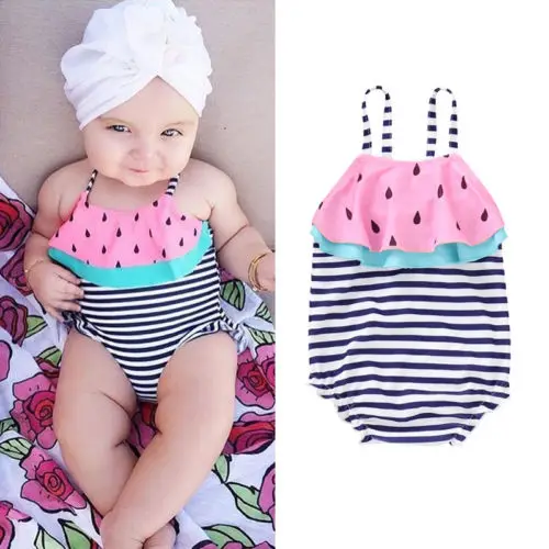 Toddler Newborn Baby Kids Girls Stripe Watermelon Swimsuit Swimwear Ruffle Bikini Bathing Suit Cute Girl Clothes 1-6Y | Детская одежда