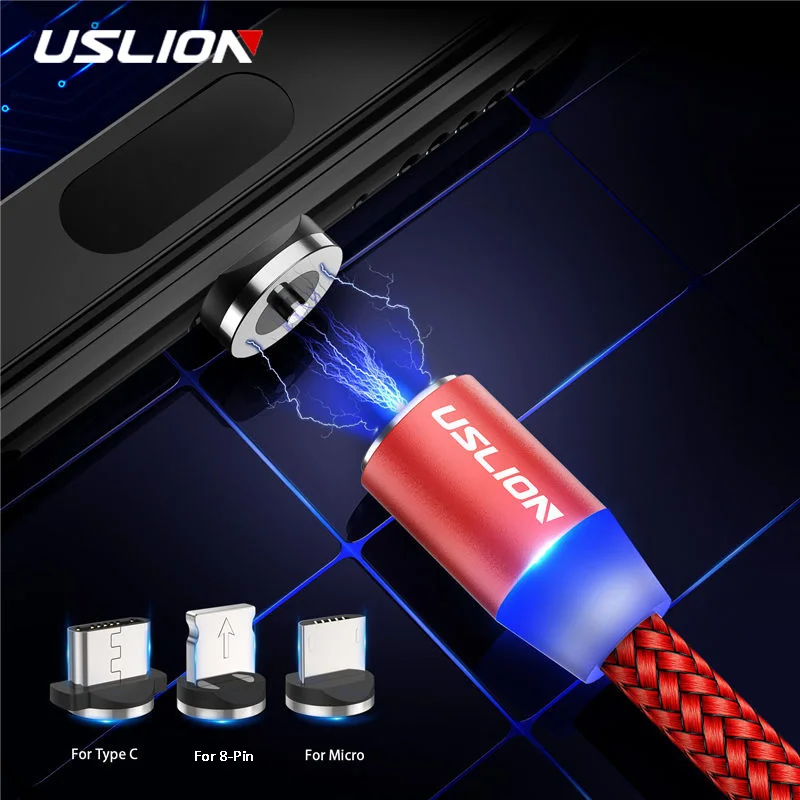 Магнитный кабель USLION Micro usb type C для быстрой зарядки зарядное устройство iPhone samsung