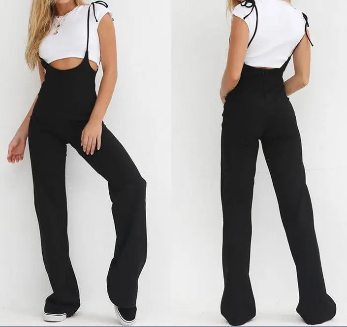 

Hot Fashion New Ladies Lace Up Solid Color High-Wasit Bib Pants Casual Playsuit