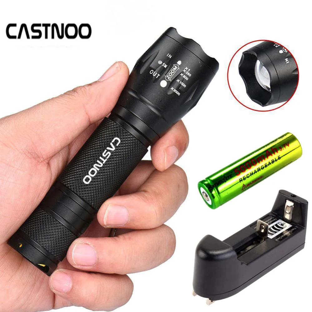 CASTNOO Zoomable 8000 Люмен T6 светодиодный тактический фонарь Портативный мини фокус 3