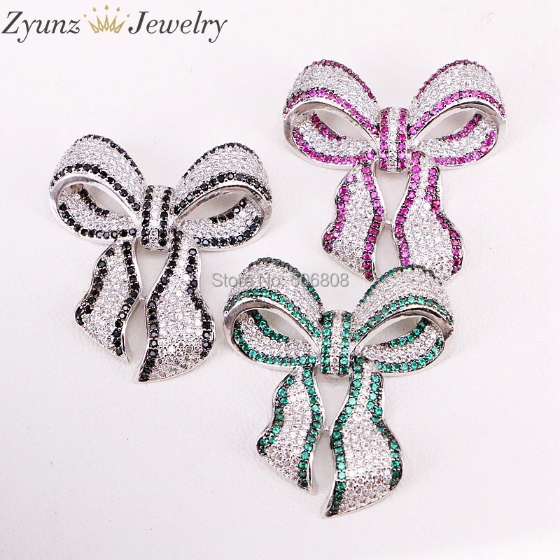 4 шт. ZYZ324 9584 большой CZ Micro Pave BowTie Tassel разъем ленточный соединитель подвесные звенья