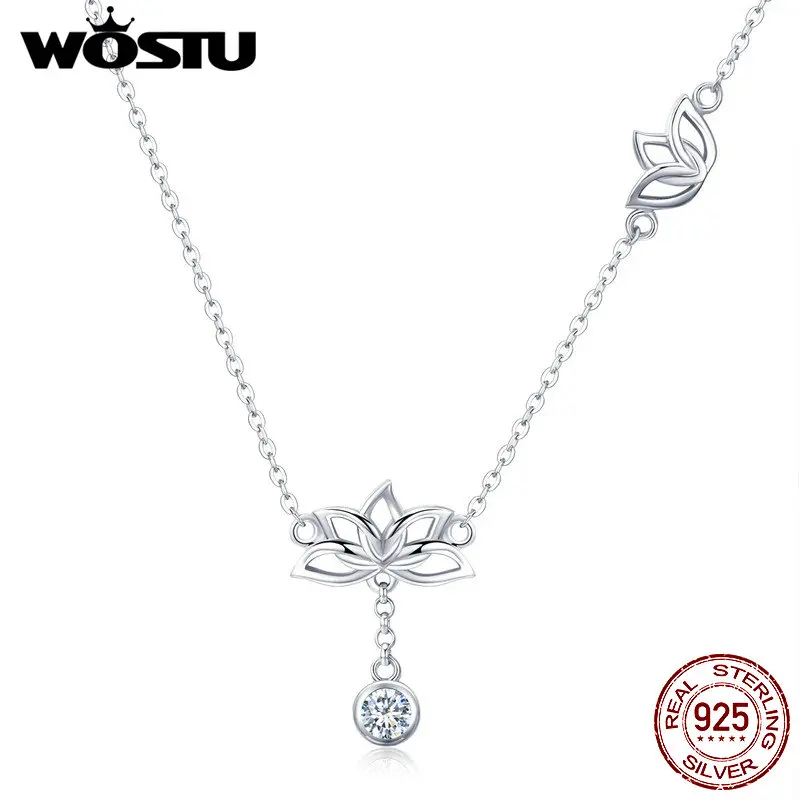 WOSTU натуральная 100% Серебро 925 пробы подвеска ввиде цветка лотоса ожерелья для