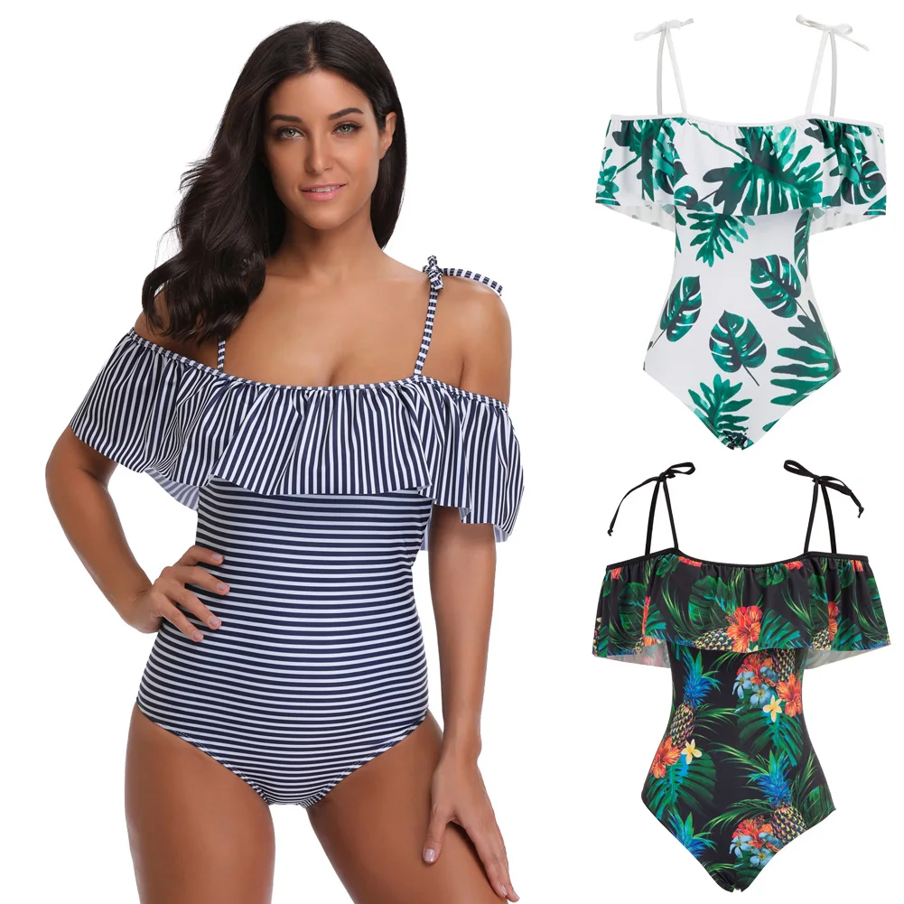 Женский купальник трико на тонких бретельках с большими оборками|Боди| |