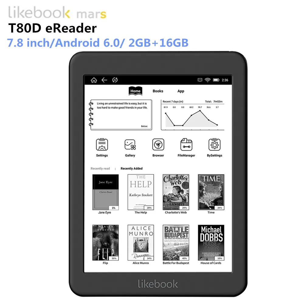 Likebook Mars электронная книга 7 8 дюймов BOYUE T80D e-ink eReader Android 6 0 Core 2 г/16 г слот для карт 64