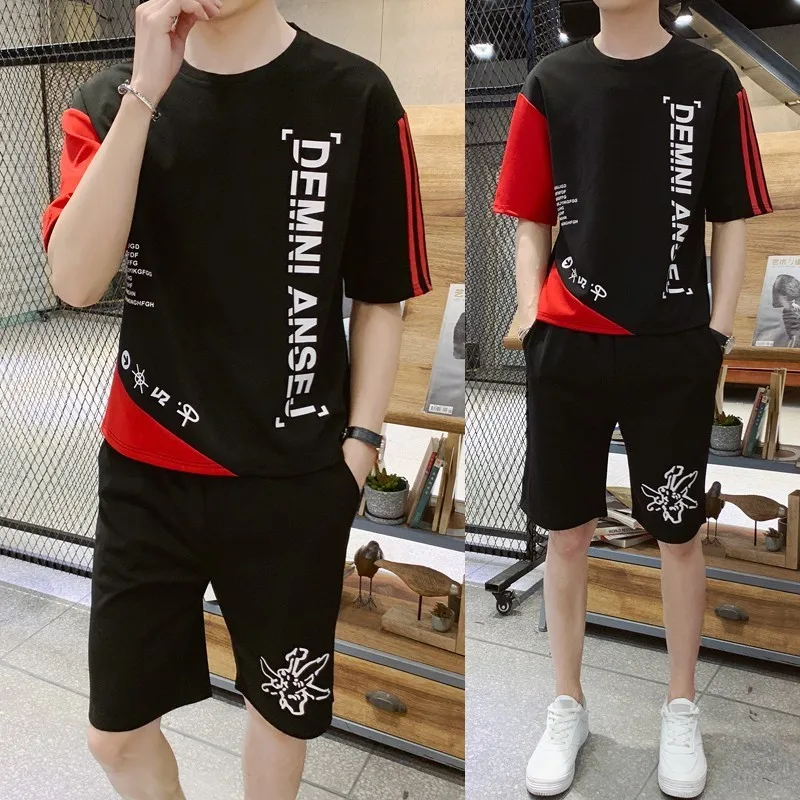 Мужской спортивный костюм с буквенным принтом мужская футболка + шорты летний