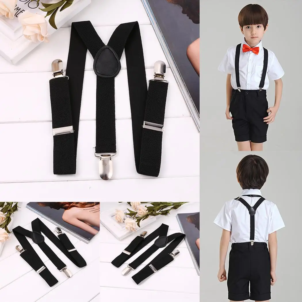 Unisex Children Fashion Y Shape Adjustable Elastic Braces 2.5cm/1inch Suspenders Black | Аксессуары для одежды