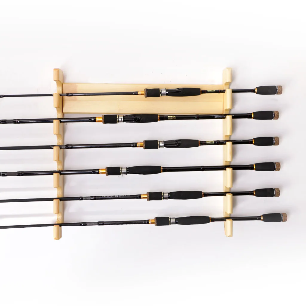 Wood Fishing Rod Wall Rack Holder - Holds Up to 6 Rods for All Types of and Combos | Спорт и развлечения