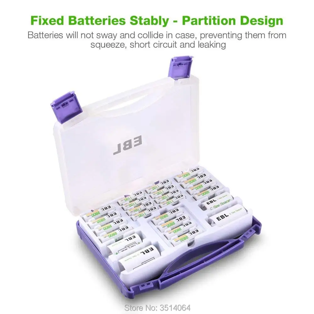 EBL семейный чехол органайзер для аккумулятора AA 2800mAh 12 упаковок + AAA 1100mAh 8 2 C