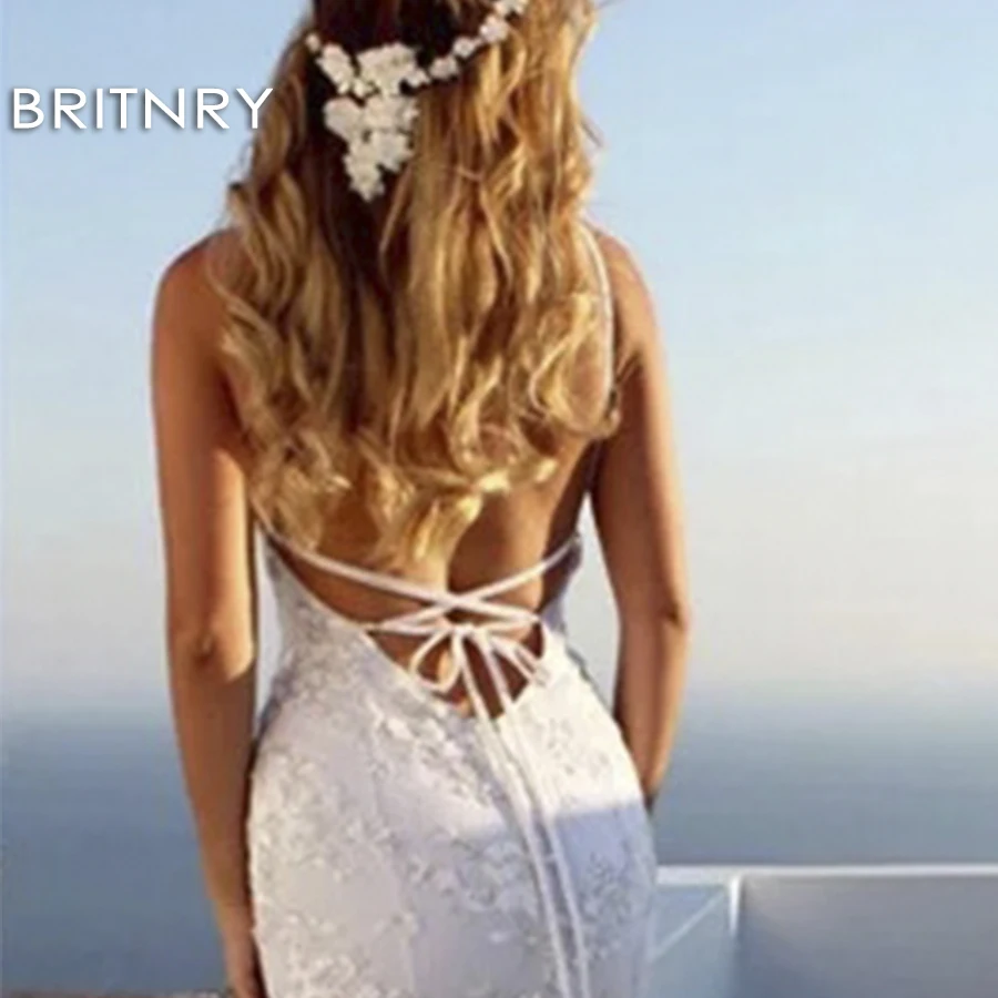 

BRITNRY 2020 Sleeveless V neck Mermaid Wedding Dress vestidos de novia Elegant Backless Bride Dress Lace Wedding Dresses