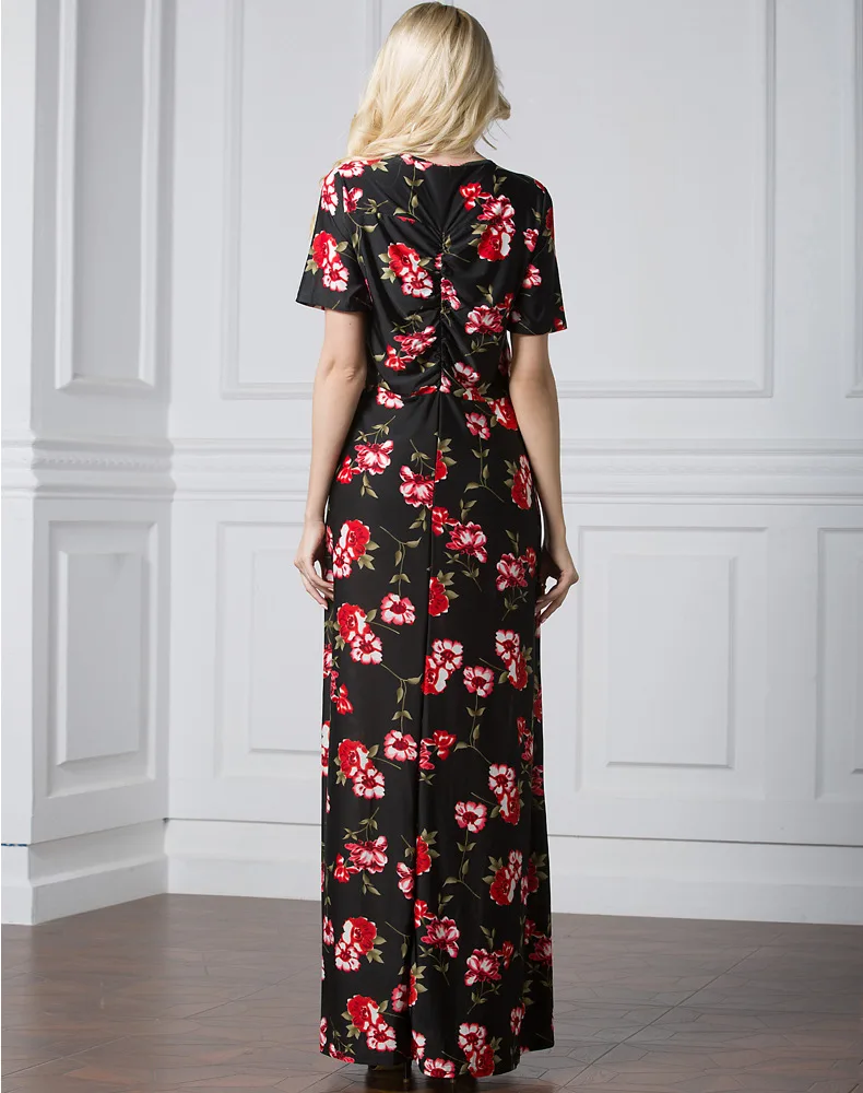 

L-7XL women boho floral summer dress large size ice silk holiday beach Dress big size deep v-Neck Sexy long maxi dress plus size