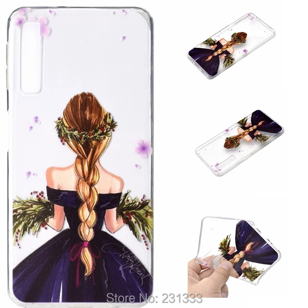 Мягкий ТПУ чехол с мультяшным пером C-ku для Samsung Galaxy A7 2018 J4 PLUS J6 Girl Прозрачный