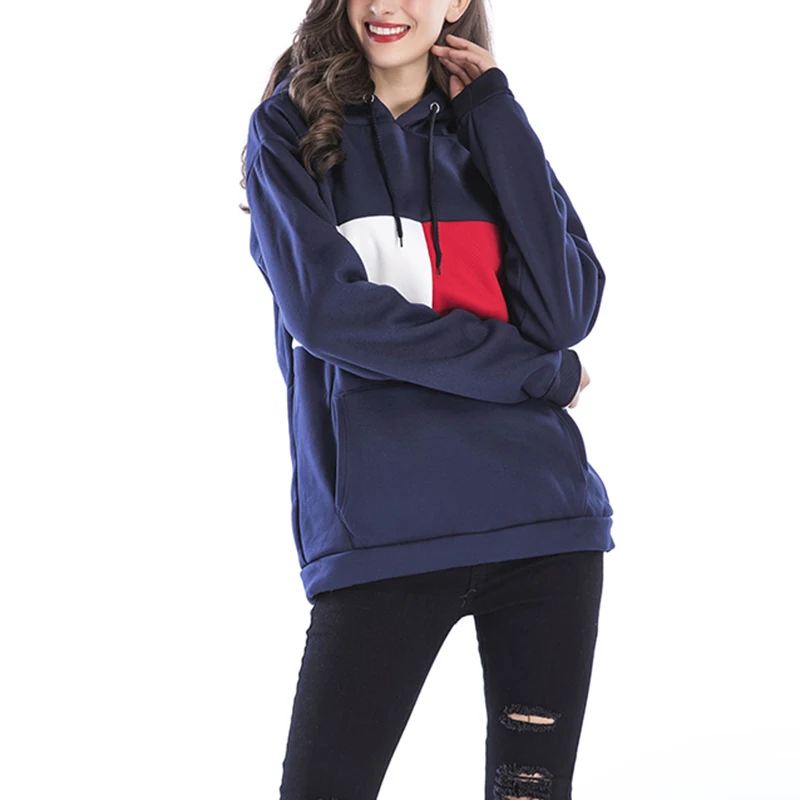 DSQUAENHD Winter Warm Womens Hoodies Pullover Patchwork O-Neck Casual Loose Sweatshirts Woman Streetwear Women's Clothing | Женская
