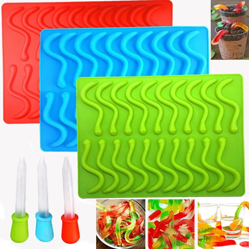 JX-LCLYL Silicone Bar Ice Tray Jelly Mold Worms Snake Chocolate Candy Gummy Maker | Дом и сад
