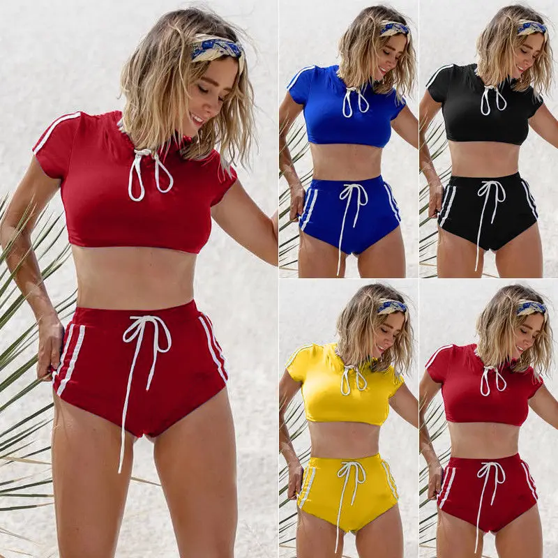 2 шт. модный спортивный женский летний пляжный купальник в полоску бюстгальтер