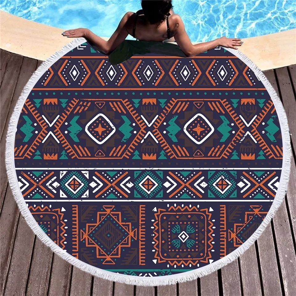 GRIDILANGO Mandala Bohemian Geometric Color Round Beach Towel For Adult Microfiber Swimming Travel Blanket Bath Dropship | Дом и сад