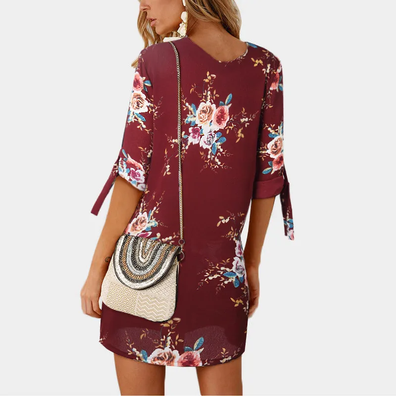 Летние пляжные платья 2019 шифон цветочный принт платье для женщин Boho Половина