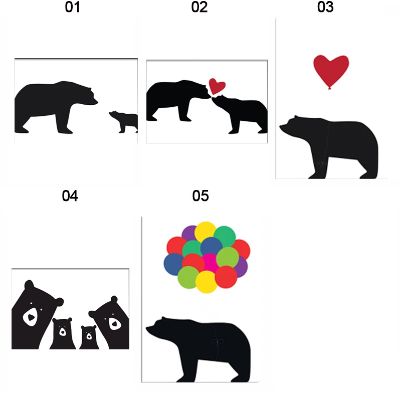Cute Cartoon Animal Black and White Bear Family Canvas Painting Poster Print Nordic Wall Art Picture Nursery Kids Bedroom Decor | Дом и сад