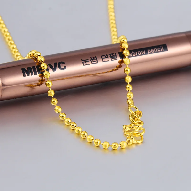 

Hot Sale Concise Necklace Top Quality Brass No Fade Vietnam Alluvial Gold Round Beads Necklace