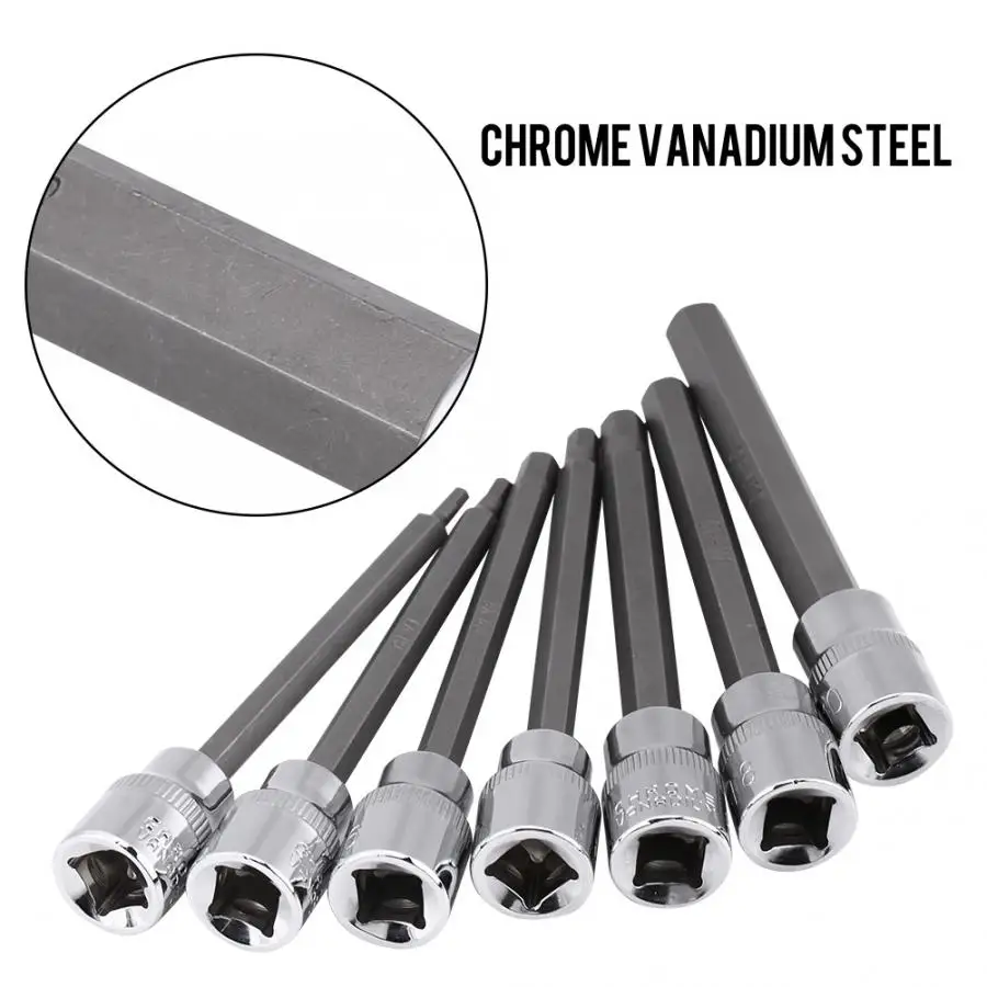 7Pcs Extra Long Hex Bit Socket Set 3/4/5/6/7/8/10 mm Drive Repair Tool Kit Chrome Vanadium Steel Car Tools |