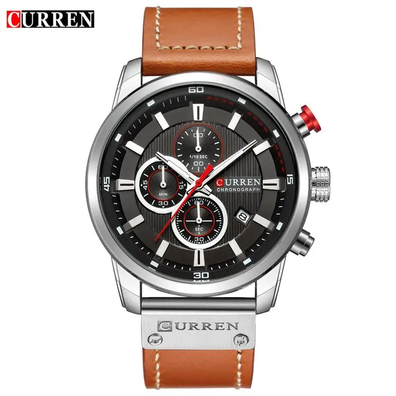 CURREN 8291 Мужские Аналоговые часы цифровые кожаные спортивные мужские армейские