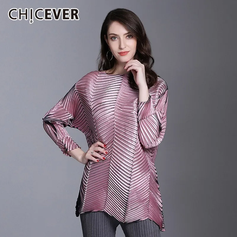 CHICEVER/осенние женские Топы И Футболки с круглым вырезом и длинным рукавом