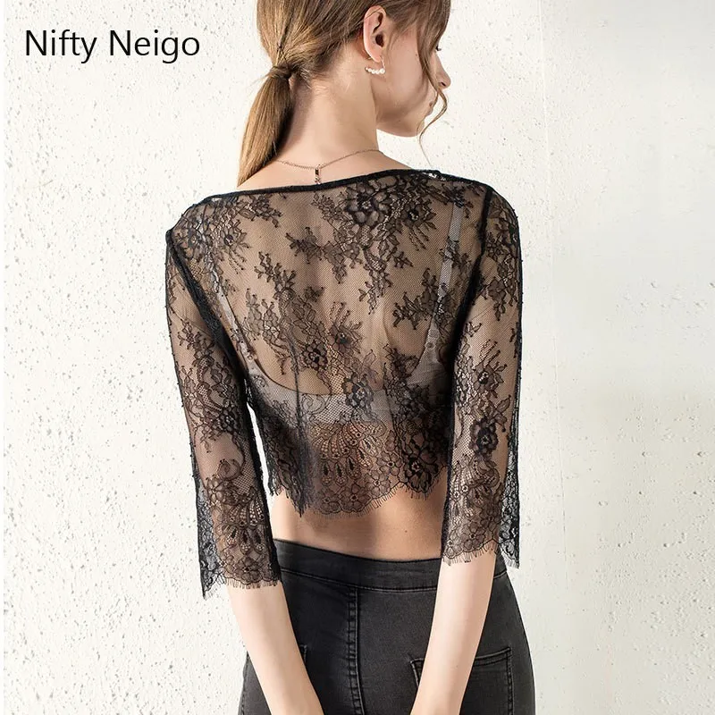Nifty Neigo Harajuku женские футболки с кружевной сеткой прозрачные короткие летняя