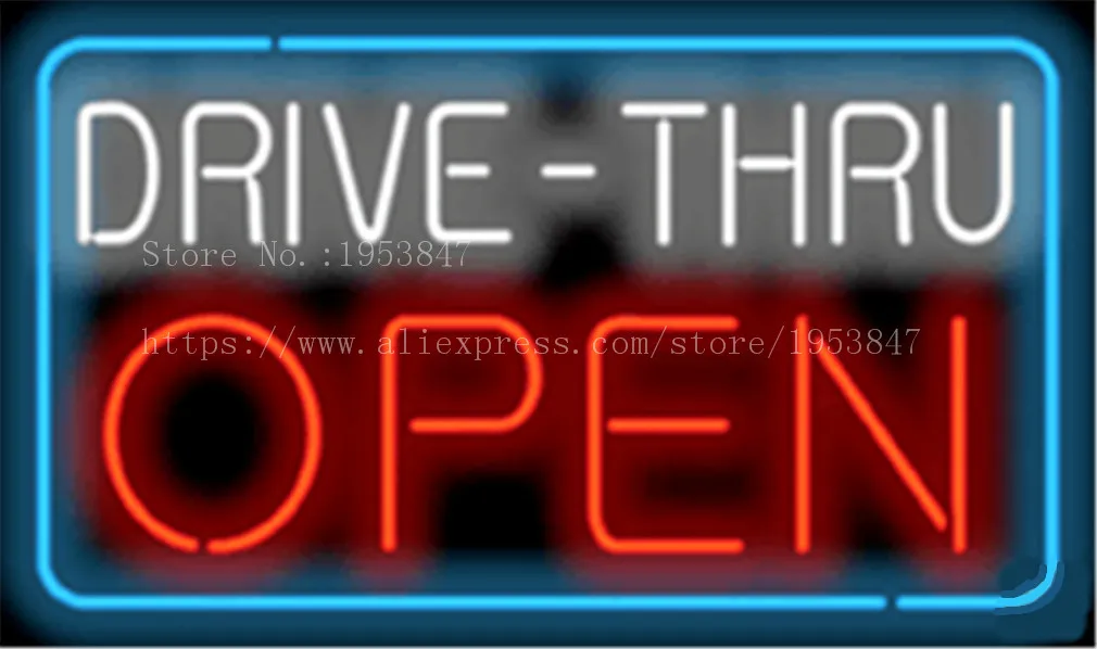 

Drive - Thru Open X-tra Large NEON SIGN Real GLASS Tube Beer PUB Restaurant Signboard display Decorate Shop Light Signs 17*14"