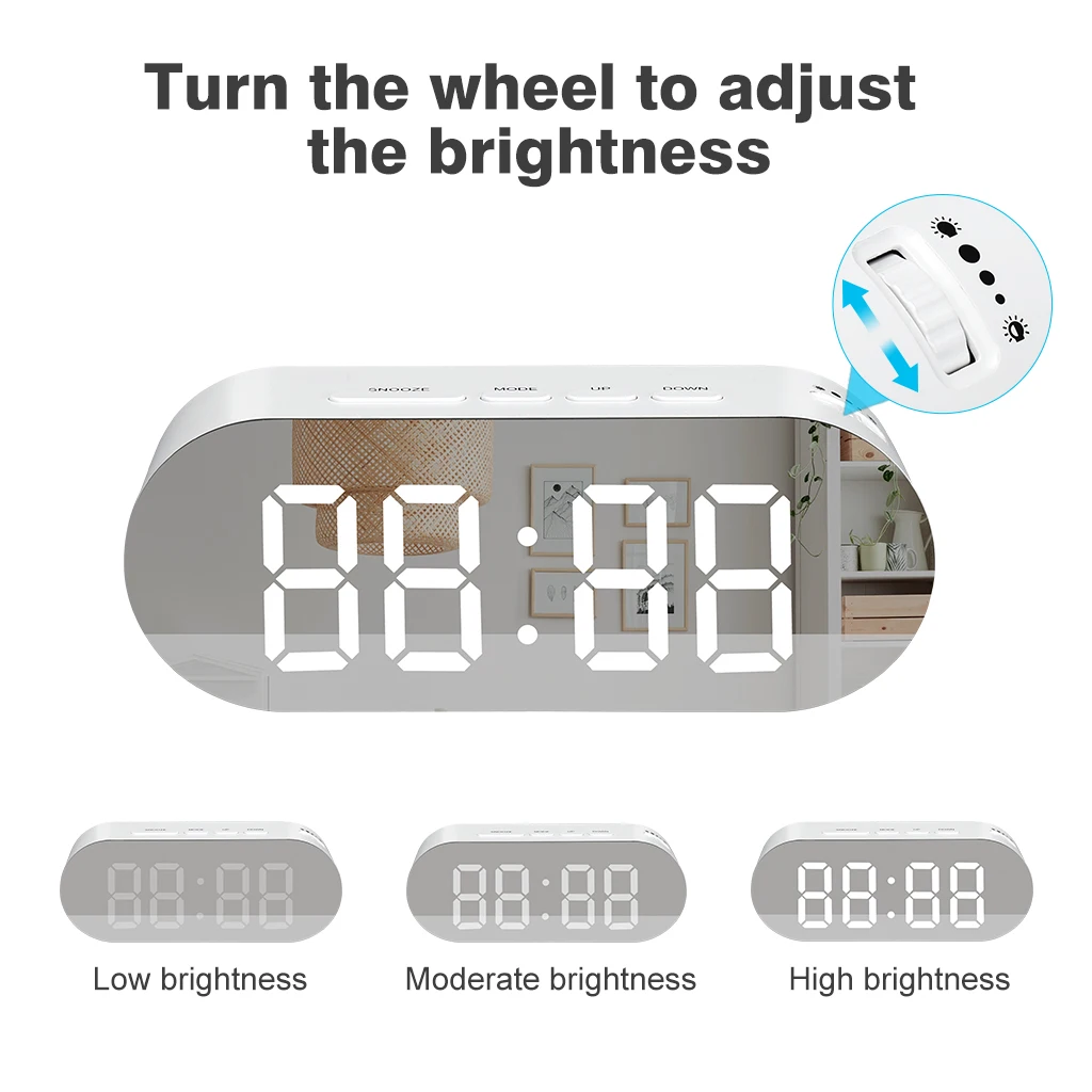 СВЕТОДИОДНЫЙ цифровой зеркальный Будильник USB настольные прикроватные часы