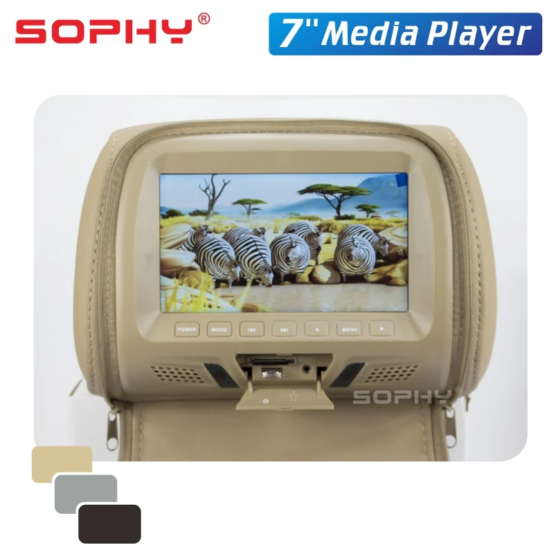 

7 inches Vehicle Car Pillow Monitor with Zipper Cover MP5 Player USB SD Functions Rear Seat Entertainment SH7048-P5-Zip