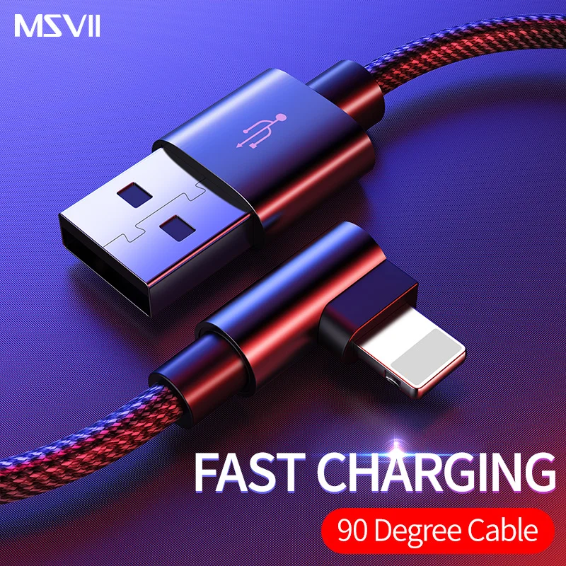 Msvii USB кабель для iPhone X XS MAX XR провод шнур 90 градусов локоть кабели 8 7 Plus Кабель с