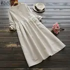 Платье ZANZEA женское длинное с вышивкой, элегантное винтажное однотонное хлопково-льняное платье-рубашка с длинным рукавом, весна 2021