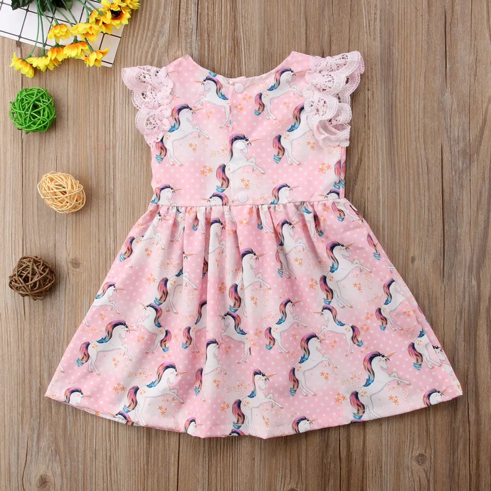 2Pcs Lace Kids Baby Girl Unicorn Top Dress Short Pants Briefs Outfits Clothes 1-6T | Мать и ребенок