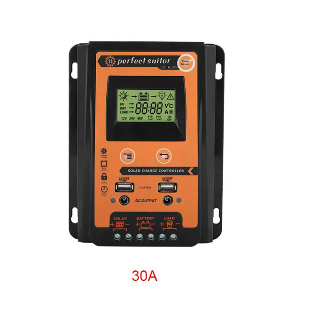 Контроллер заряда 12V24V солнечной панели регулятор батареи двойной USB ЖК дисплей