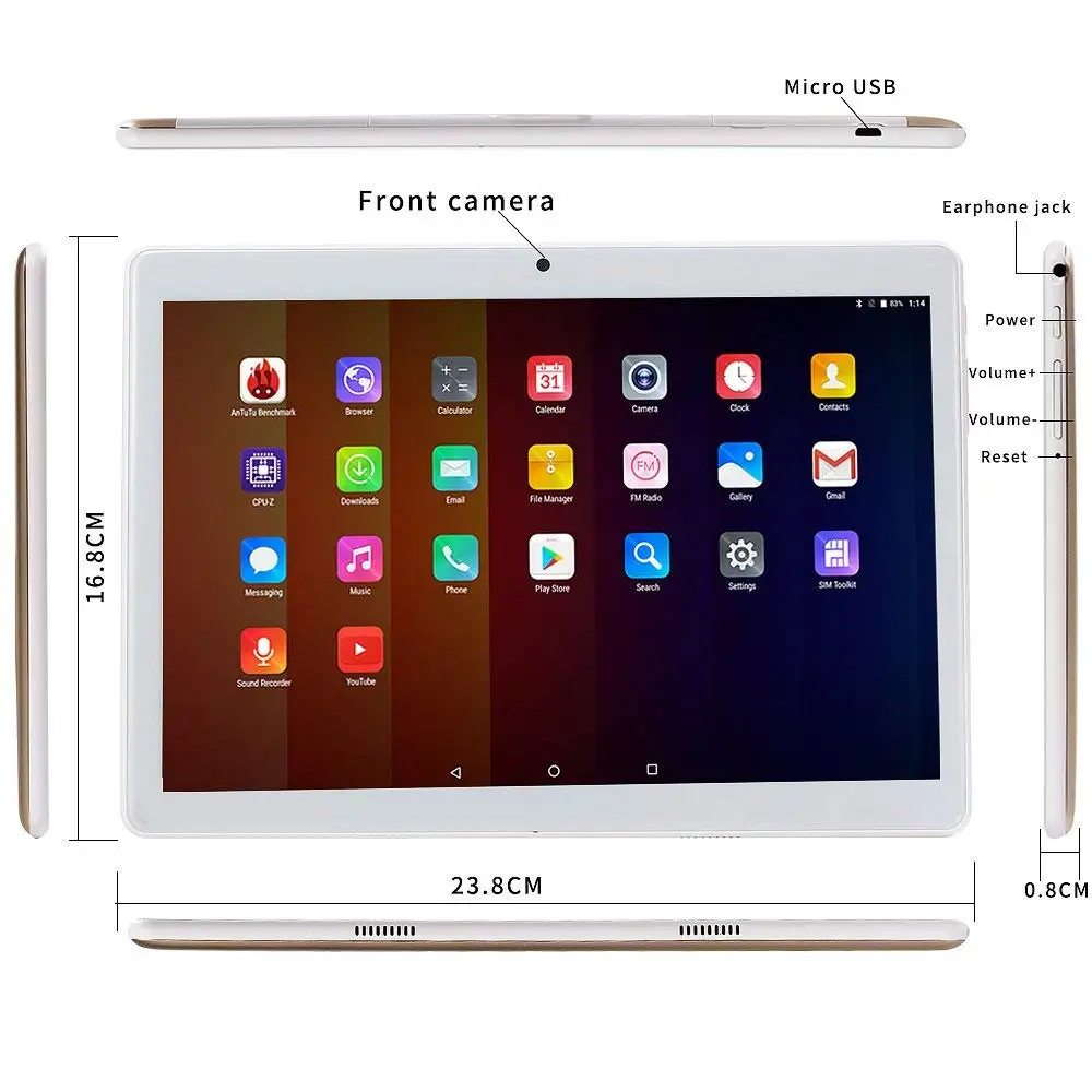 Zonniyou 10-дюймовый планшетный ПК 3G WCDMA Quad Core2GB RAM 32GB ROM 5.0MP Android GPS 1280*800 IPS 10 1 &quotПодарки |