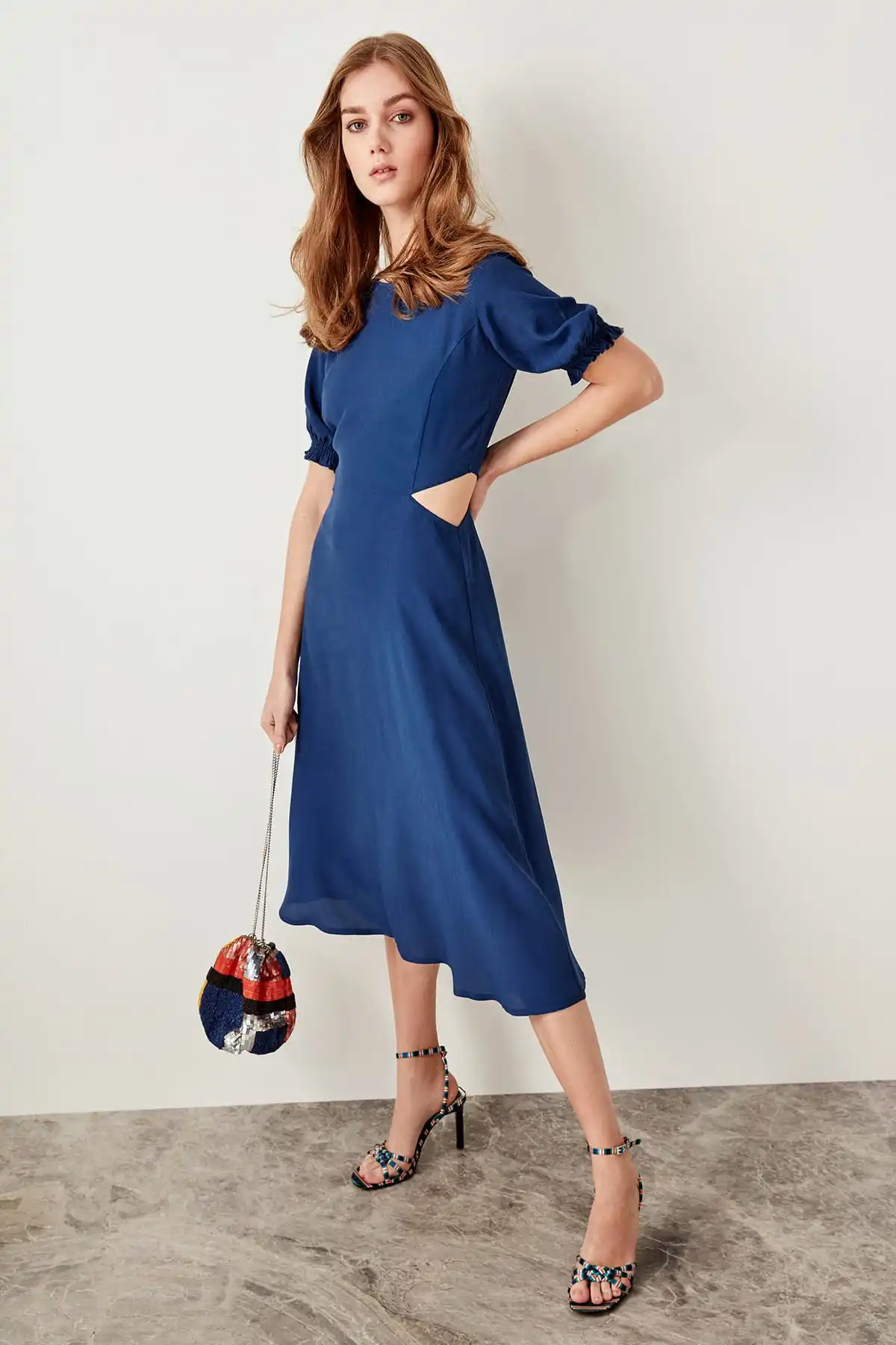 Trendyol Индиго талии платья декольте кожа TWOSS19BY0029|Женские платья| |