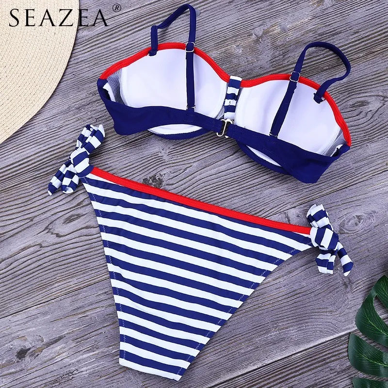 Seazea 2019 Sexy Women Bikini Set Bordered Swimsuit Push Up Bathing Suit Bandage Bikinis Striped Beachwear Print Bottom Biquini |
