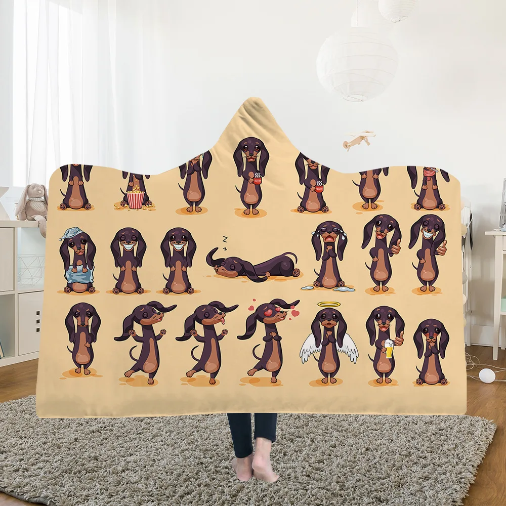 Hooded Blanket Lovely Puppy Gm0019 Throw In Cap Warm Wearable Fleece Blankets For Couch Travel | Дом и сад