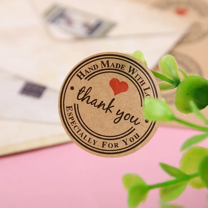 500 шт Свадебные украшения сердце-ShapedThank вы самоклеющиеся крафт-бумага наклейки