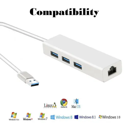 Концентратор USB 3 0 с портами и адаптером RJ45 Gigabit Ethernet 1000 Мбит/с для ПК MAC |
