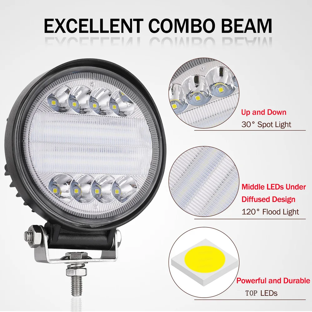 LYKAS 72W Round Led Work Light Bar Combo Beam for Offroad ATV Truck Tractor Motorcycle Driving Fog 12v 24v | Автомобили и